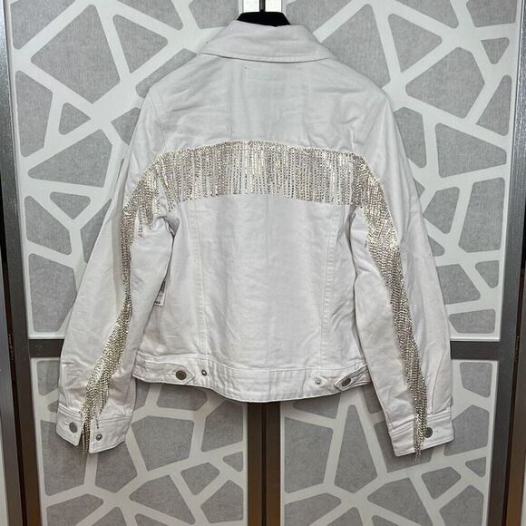 Blank NYC White Denim Rhinestones Fringe Jacket NWT S - Picture 10 of 16